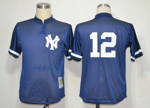 Mitchell And Ness 1995 Yankees #12 Wade Boggs Blue Throwback Stitched MLB Jersey - Click Image to Close